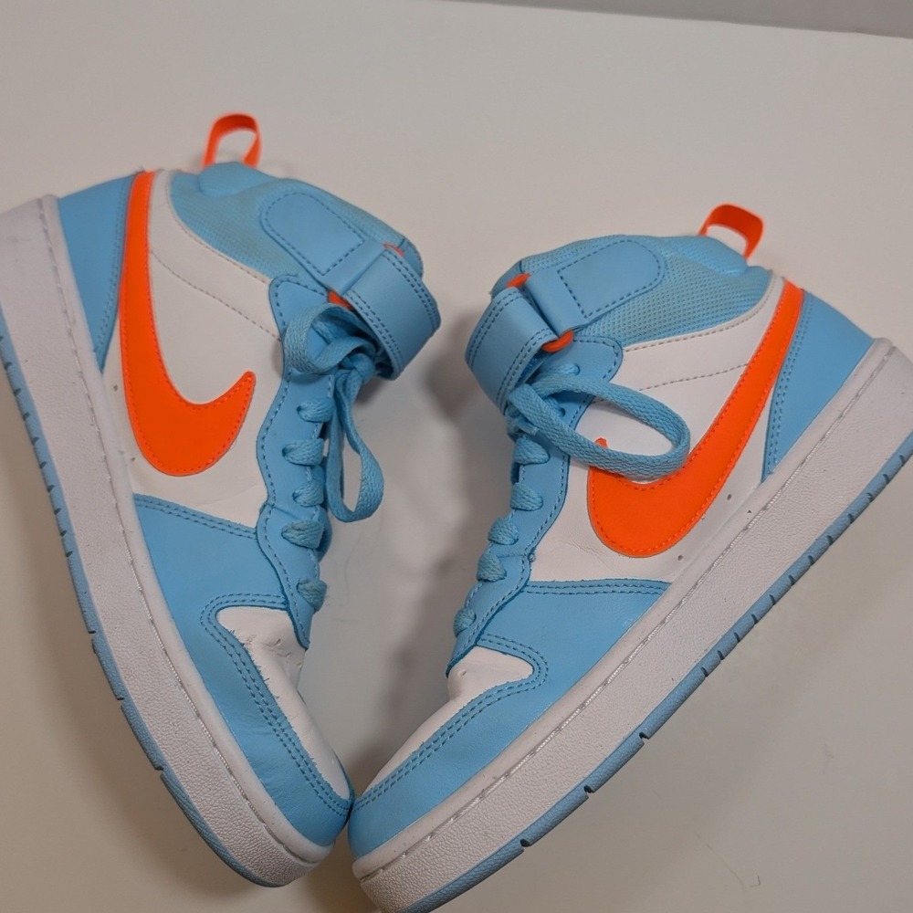 Nike Court Borough Mid 2 Blue Orange High Top Basketball Shoes Kids Size 6Y